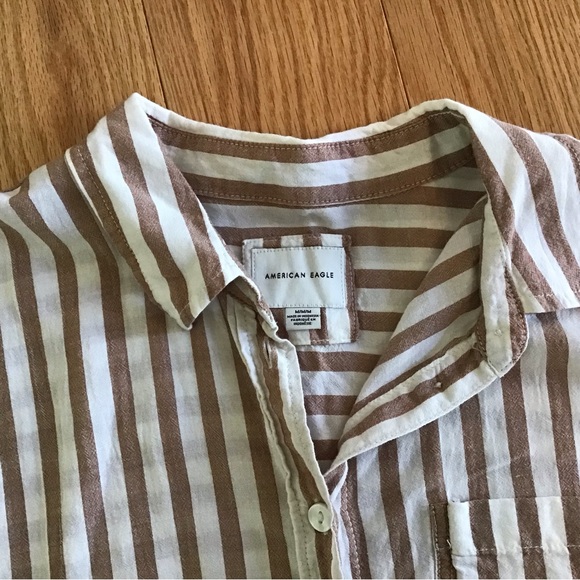 American Eagle Outfitters Brown and White Striped Shirt - Picture 2 of 2